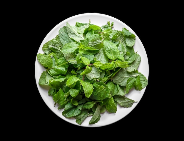 Fresh mint leaves on a plate