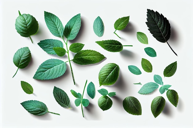 Fresh Mint Leaves With Real Transparent Shadow