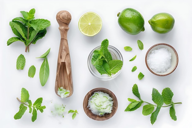 Fresh Mint and Lime Ingredients for a Spa Treatment or Refreshing Drink