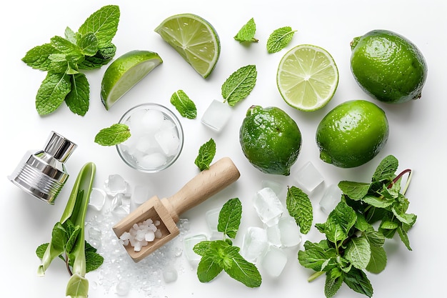 Fresh Mint Limes Ice and Salt for Cocktail Making