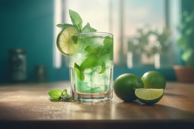 Fresh mint mochito drink Generate Ai