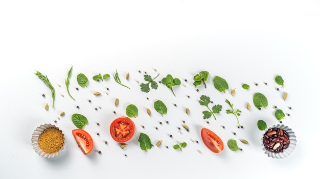 Fresh mix vegetable and spices isolated on white background