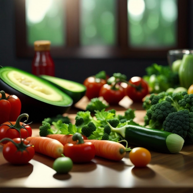 A fresh mix vegetable on wood table