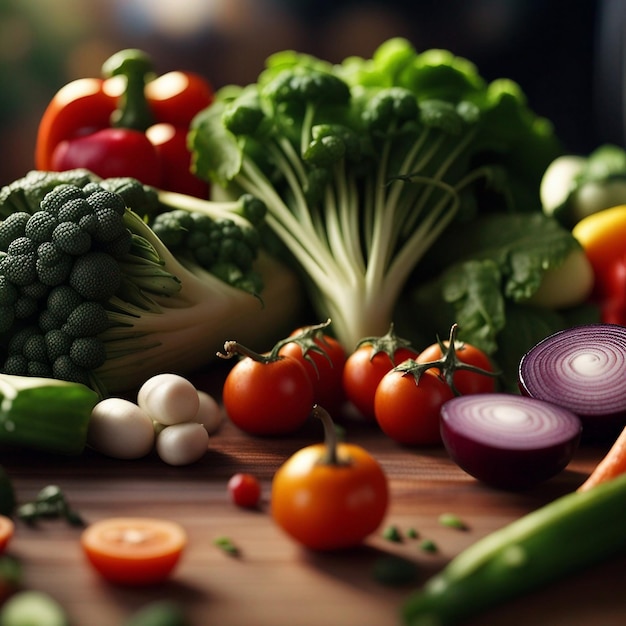 A fresh mix vegetable on wood table