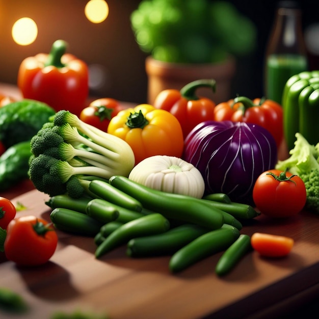 A fresh mix vegetable on wood table