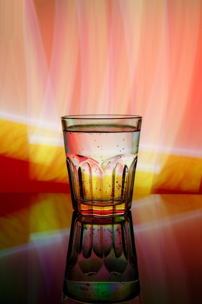 Fresh modern faceted glass on the colorful background