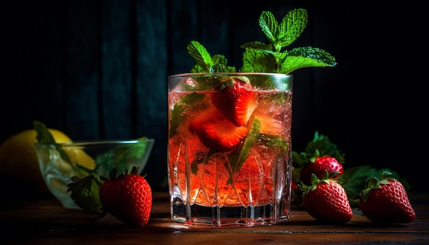 Fresh mojito cocktail with ripe berry fruit generated by artificial intelligence