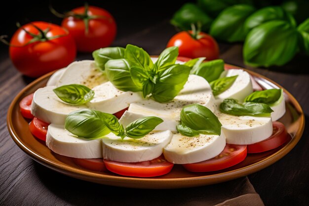 Photo fresh mozzarella cheese slices on a caprese salad