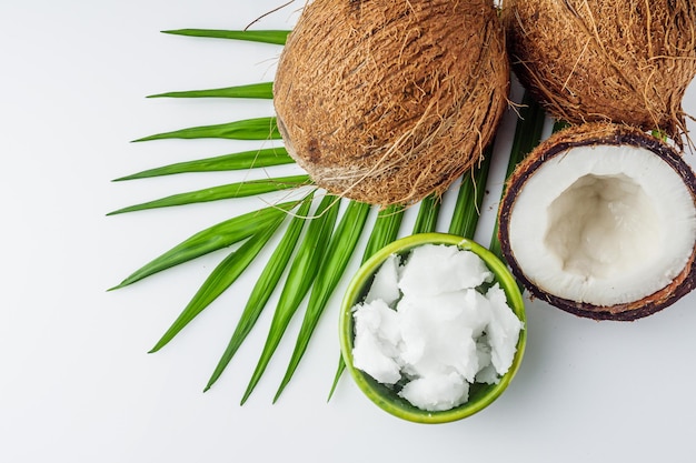 fresh natural coconut butter on white acrylic background