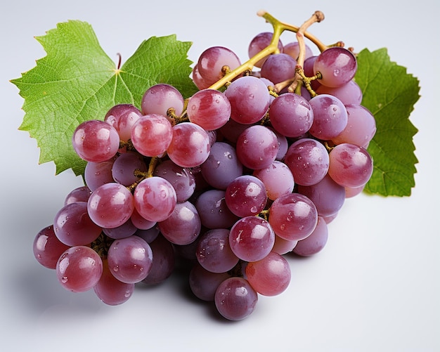 Fresh natural grape with leaf white background