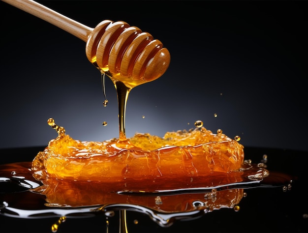 Fresh natural honey and wooden spoon