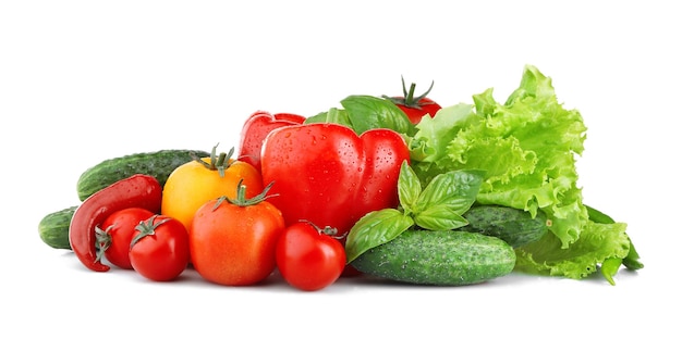 Fresh natural ingredients for salad isolated on white