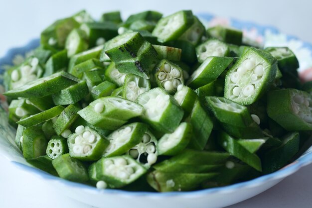 Fresh okra isolated on white background