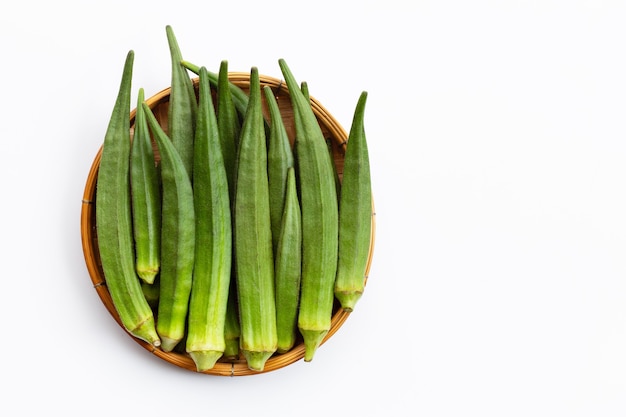 Fresh okra isolated on white background