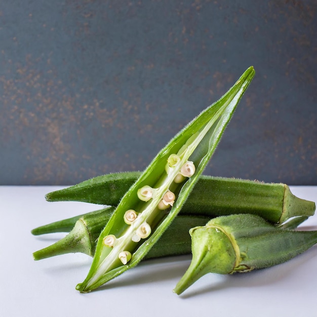 fresh okra isolated on white background