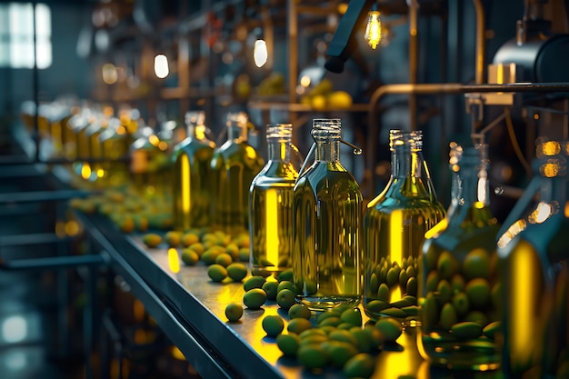 Fresh olives and olive oil with an oil press showcasing the traditional extraction process