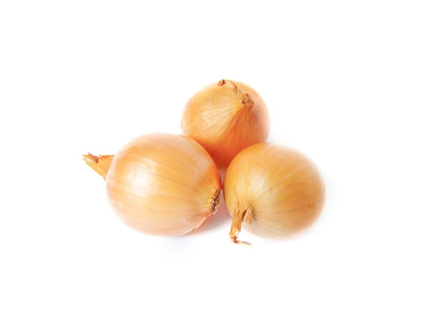 Fresh onion bulbs isolated on white background