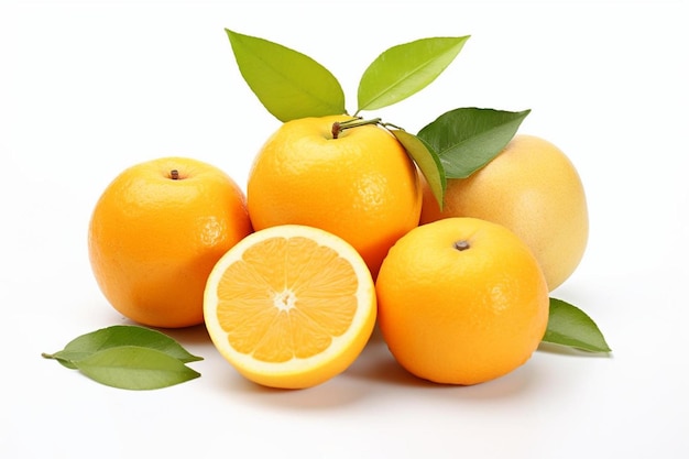 Fresh Orange and Apple Fruits Isolated on White