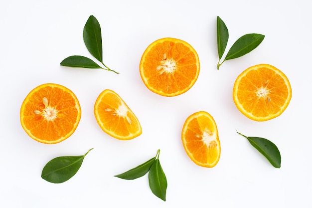 Fresh orange citrus fruit isolated on white background Juicy sweet and high vitamin C