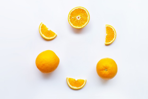 Fresh orange citrus fruits on white