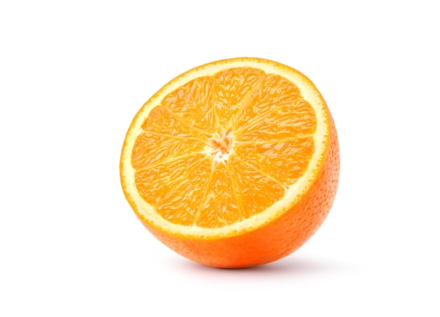 Fresh Orange cut in half isolated on white. clipping path.