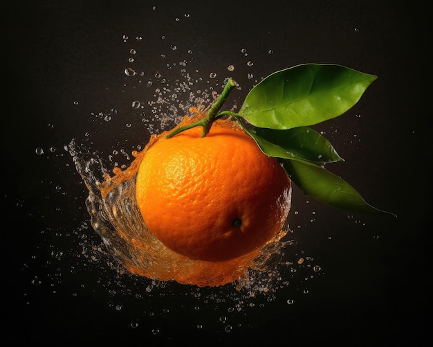 Fresh orange fruit flying in studio background restaurant and garden background