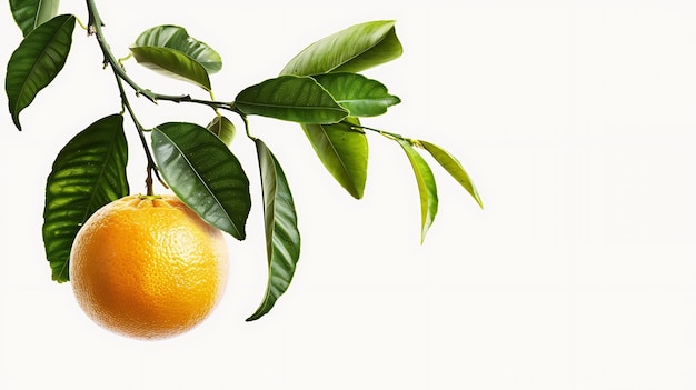 Photo fresh orange fruit hang on tree branch with green leaves isolated on white backgroun generative ai