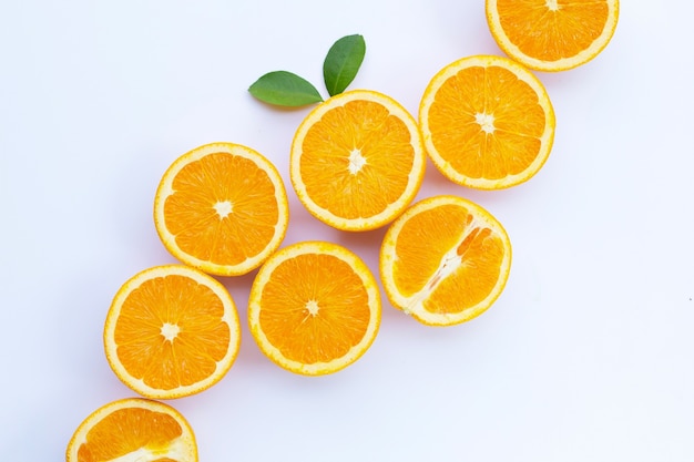 Fresh orange fruit on white background.