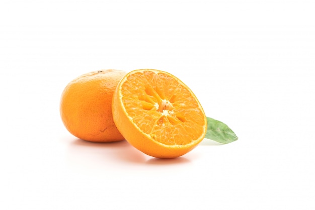 Fresh orange fruits on white background