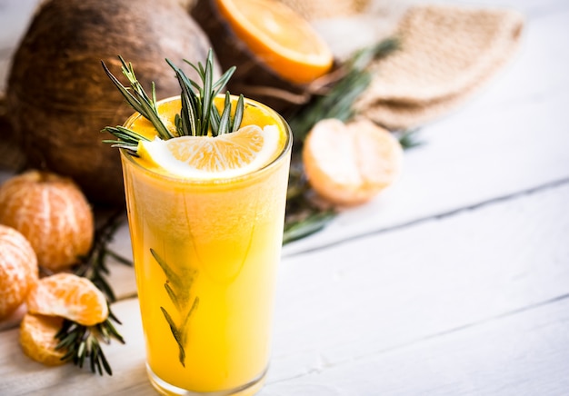 Fresh orange juice and fruits