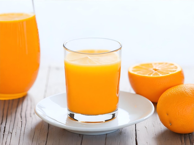 Fresh orange juice in the glass Fresh juice on the table