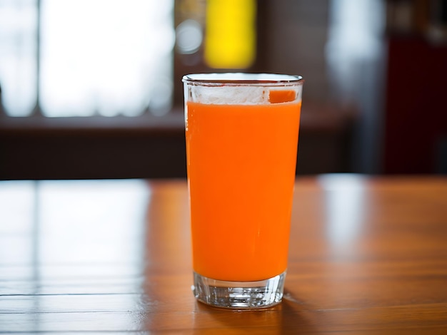 Fresh orange juice in the glass Fresh juice on the table