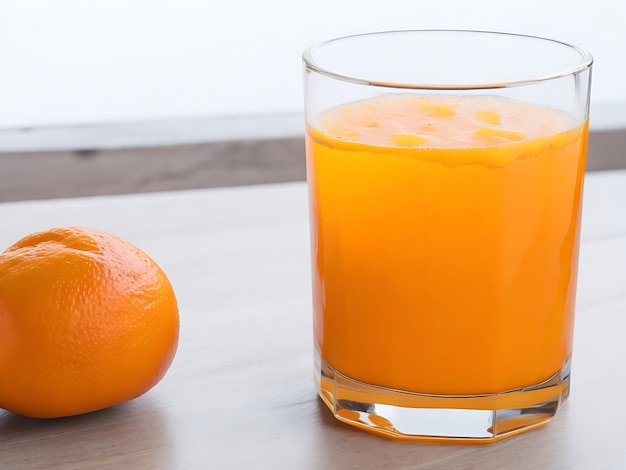 Fresh orange juice in the glass Fresh juice on the table