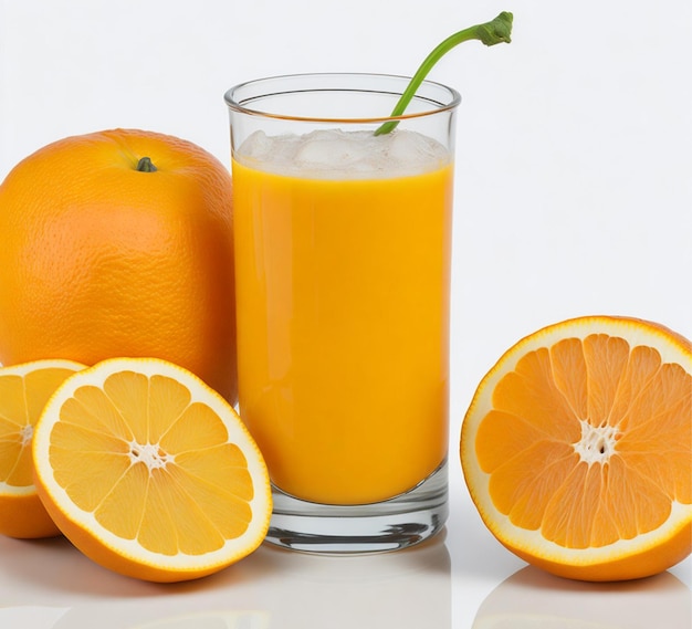 fresh orange juice in the glass on solid background