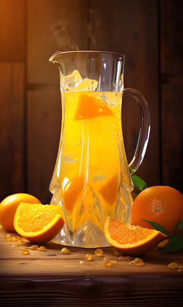 Fresh orange juice in a glass with fresh oranges