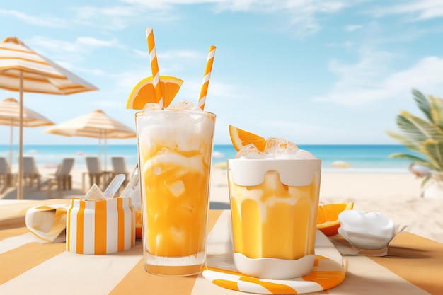 Fresh orange juice mockup in a summer scene