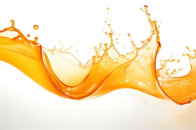 Fresh orange juice splash wave on a white background