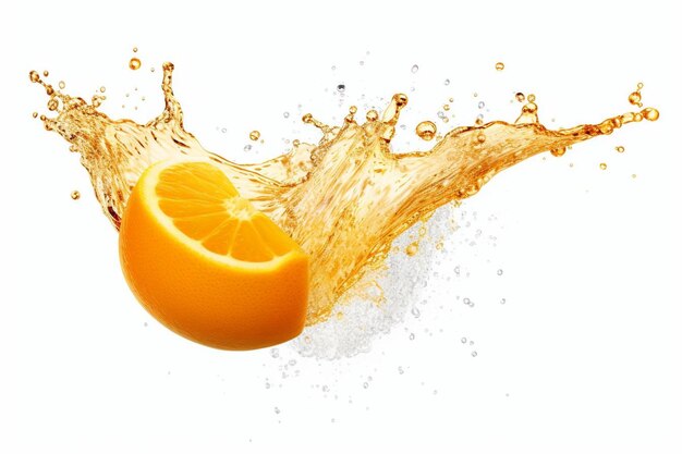 Photo fresh orange juice splash wave on a white background