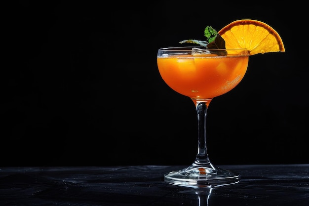 Fresh orange margarita cocktail isolated in black studio