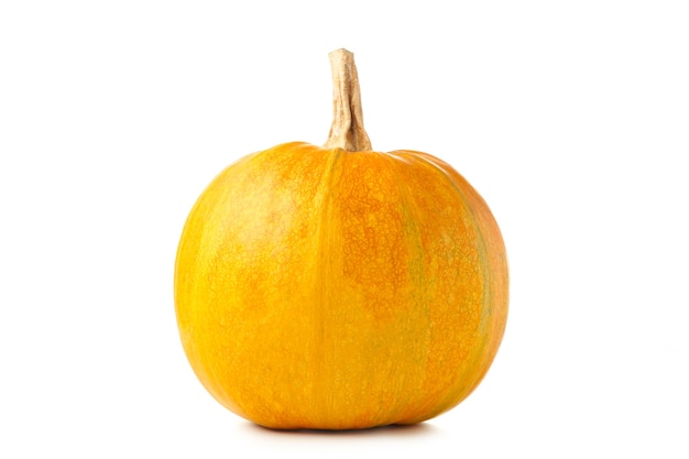 Fresh orange pumpkin isolated on white background. Top view