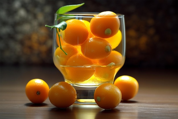 fresh oranges in a glass container