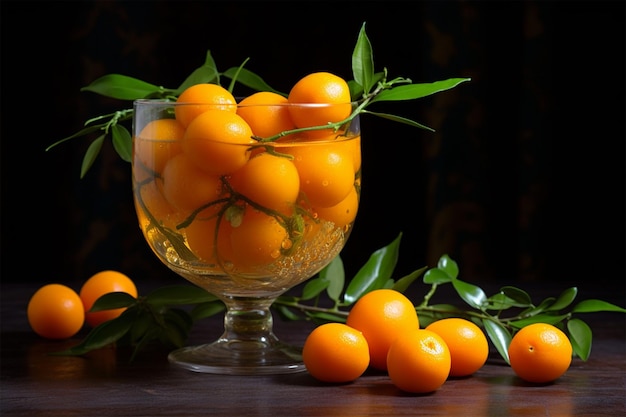 fresh oranges in a glass container