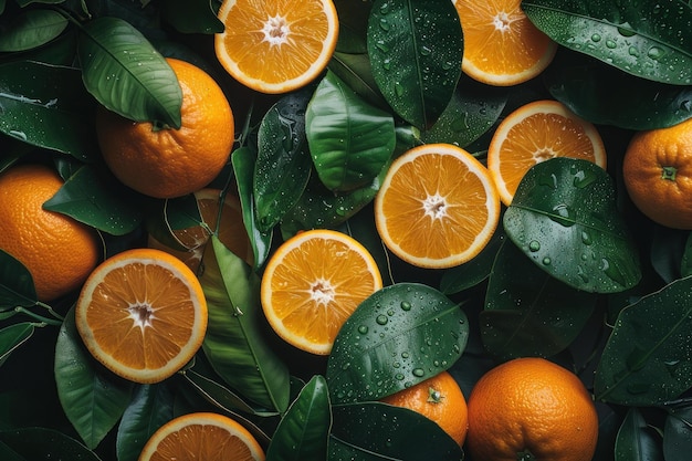 Fresh Oranges and Lush Green Leaves