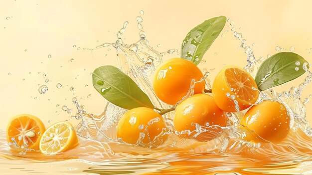 Fresh oranges splashing in water