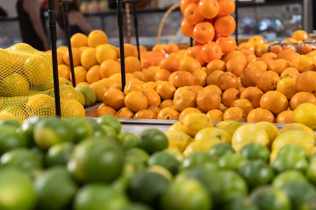 Fresh oranges in the supermarket Vegetables and fruits exposed for the consumer to choose