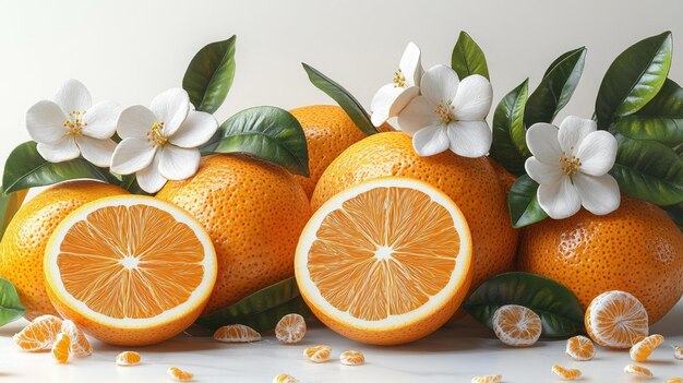 Fresh Oranges with Blossoms Generative AI