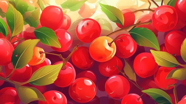 Fresh organic acerola cherry fruit horizontal background illustration