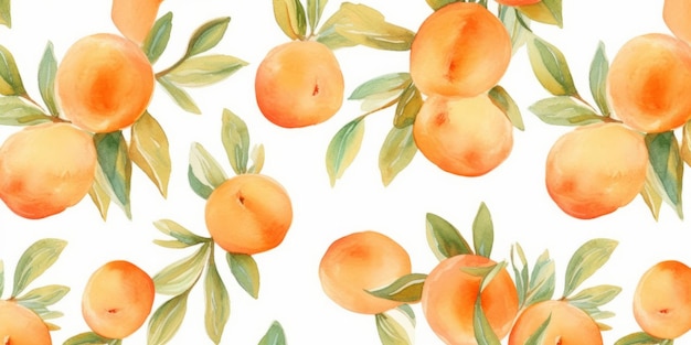 Fresh Organic Apricot Fruit Horizontal Watercolor Illustration