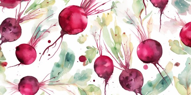 Fresh Organic Beetroot Vegetable Horizontal Watercolor Illustration