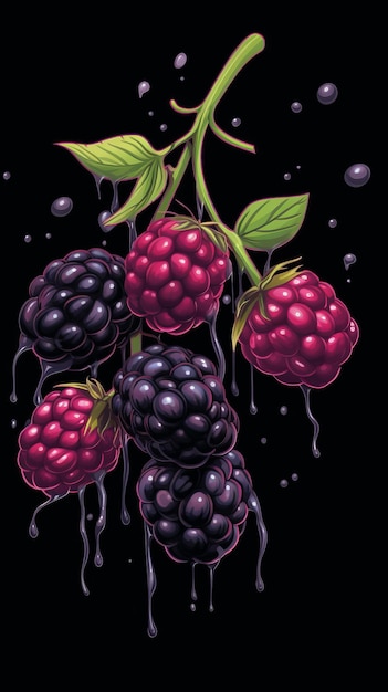 Fresh Organic Blackberry Berry Vertical Trendy Illustration